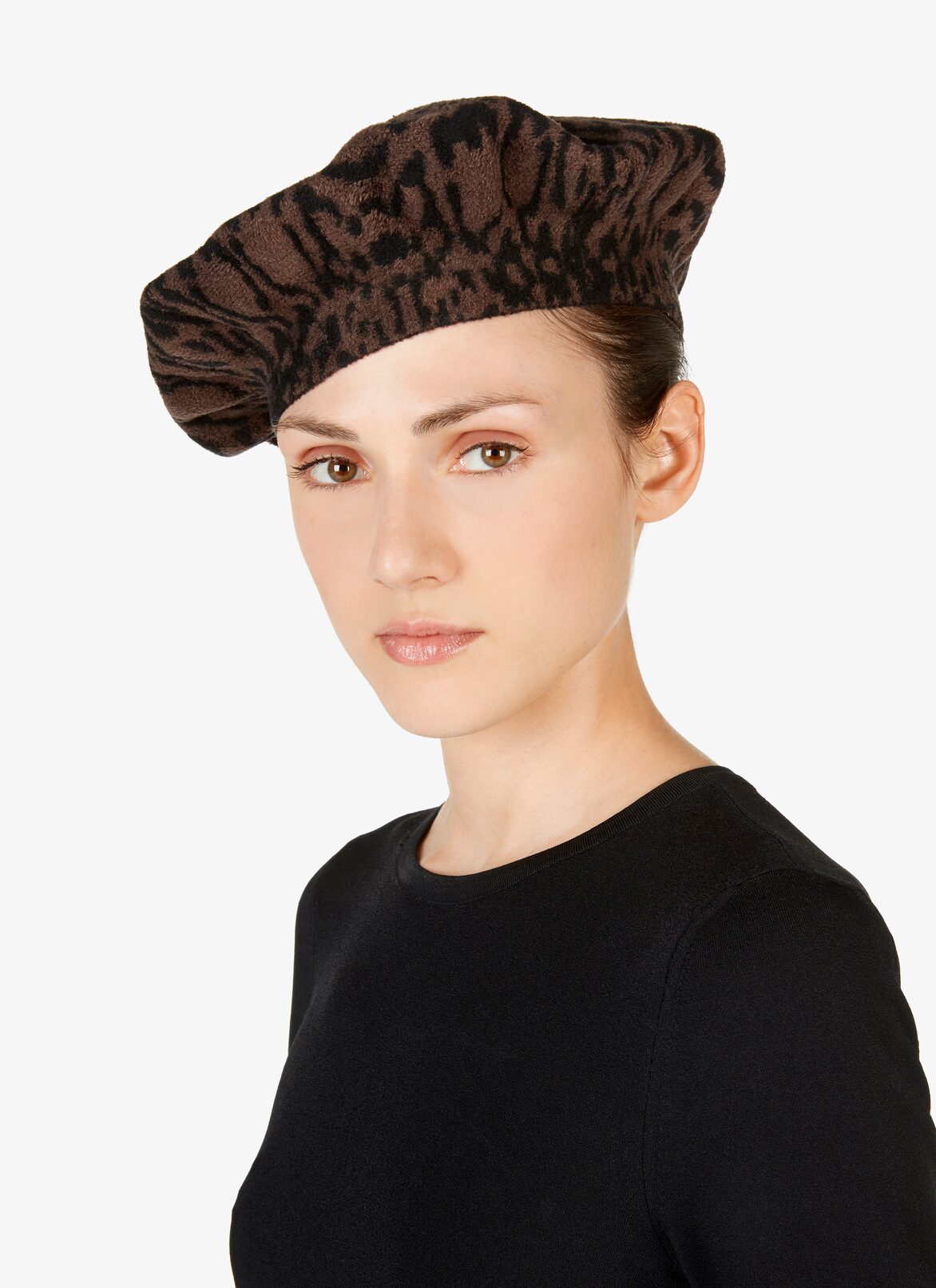 Wool-Blend Beret ALAÏA BLACK/BROWN WOOL-BLEND BERET